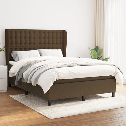 Box spring bed with mattress dark brown 140x200 cm fabric