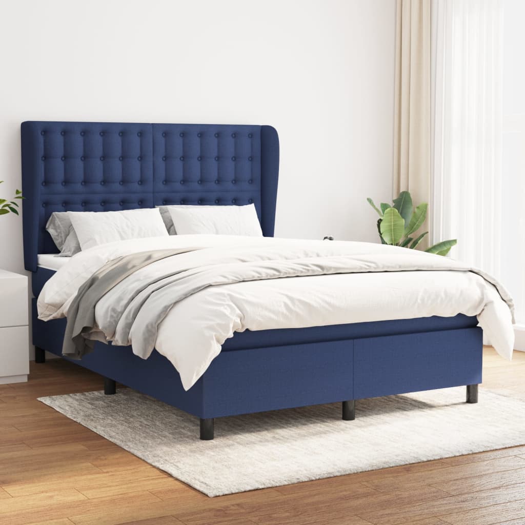 Boxspringbett mit Matratze Blau 140x200 cm Stoff