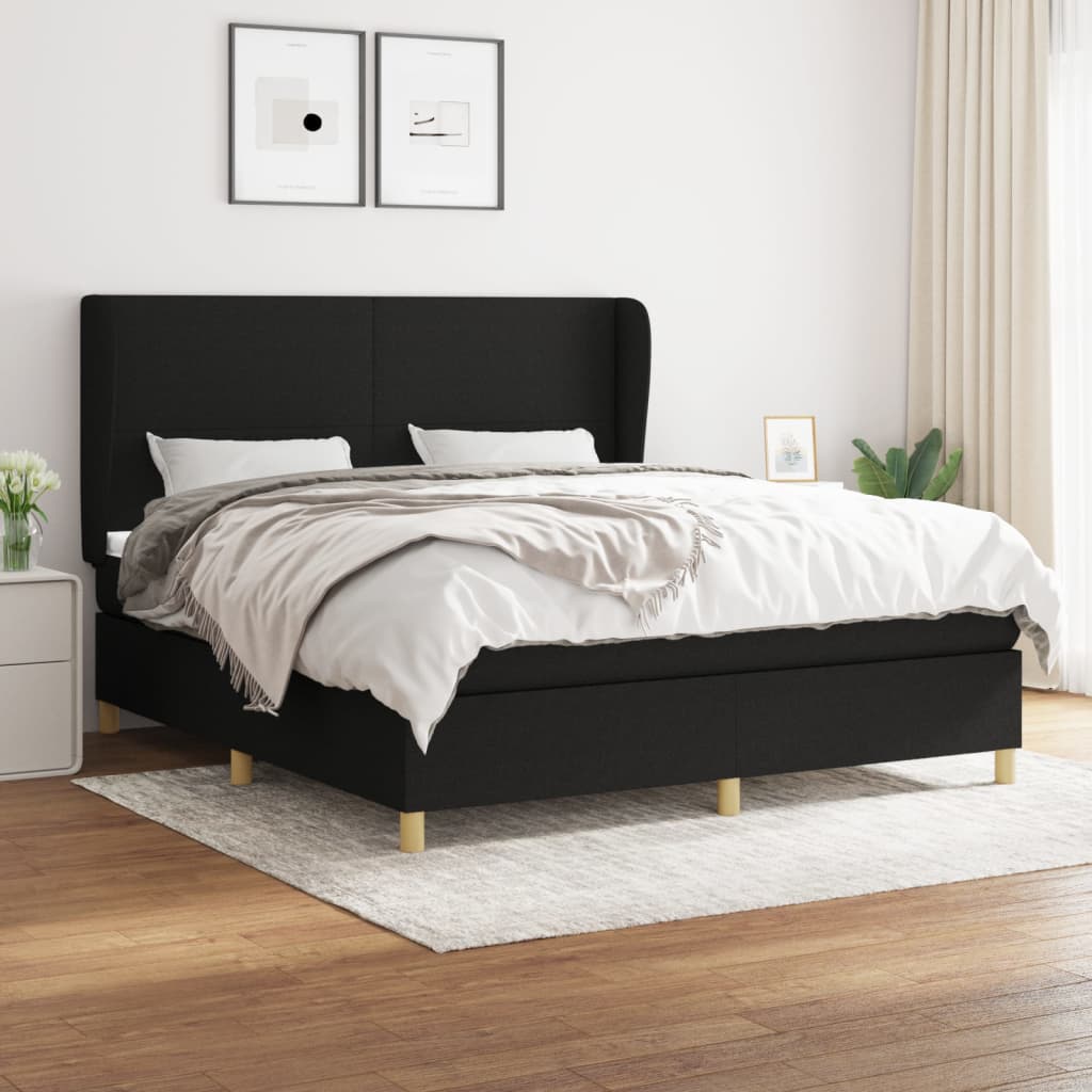 Box spring bed with mattress black 160x200 cm fabric