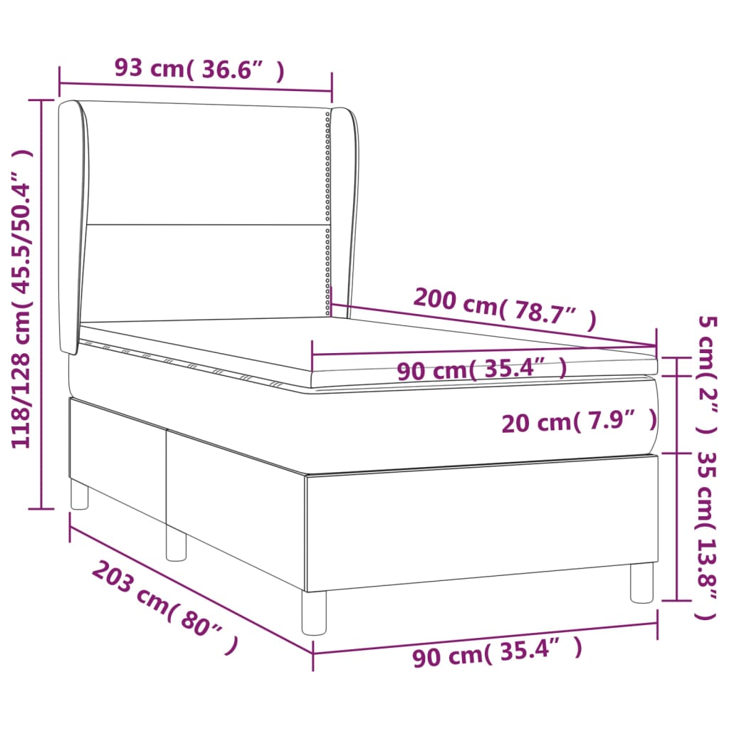 Boxspringbett mit Matratze Hellgrau 90x200 cm Stoff