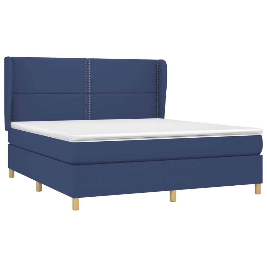 Box spring bed with mattress blue 160x200 cm fabric