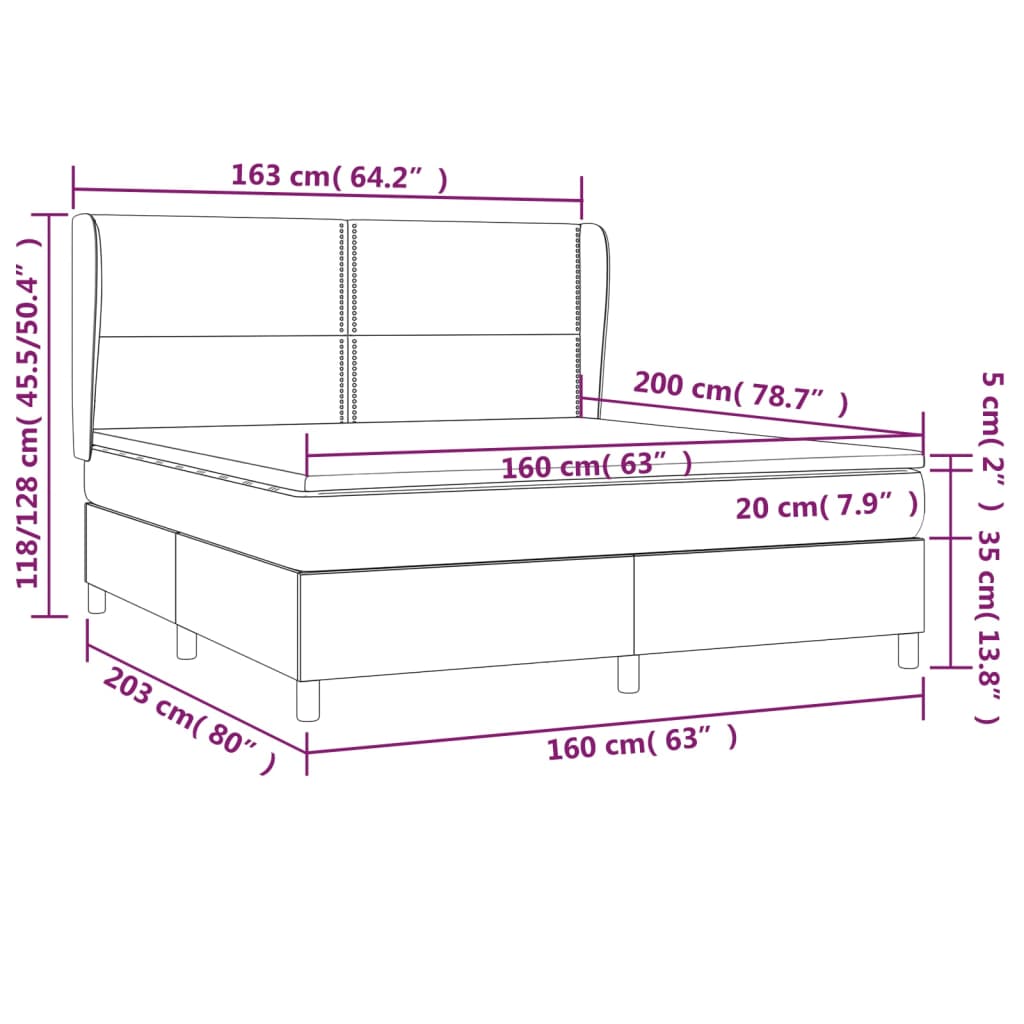 Box spring bed with mattress blue 160x200 cm fabric