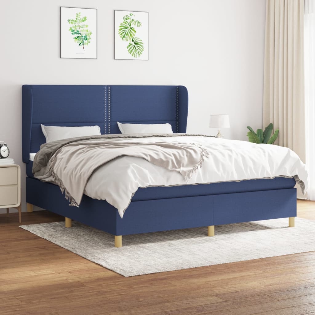 Box spring bed with mattress blue 160x200 cm fabric