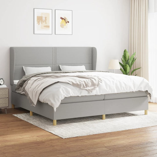 Box spring bed with mattress light grey 200x200 cm fabric