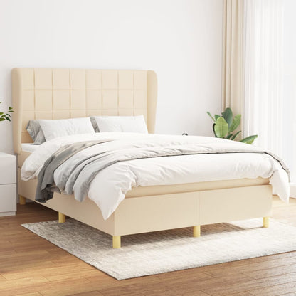 Box spring bed with mattress cream 140x200 cm fabric