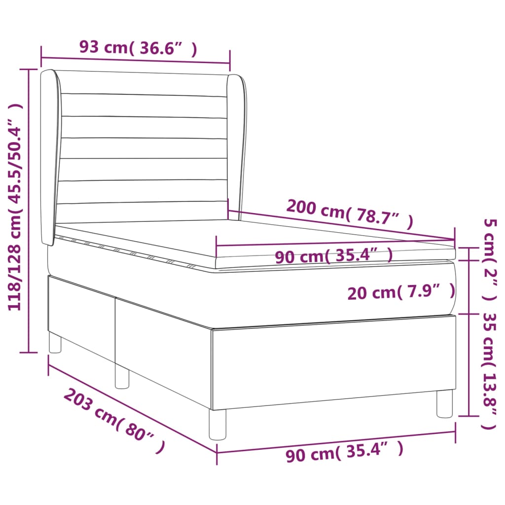 Boxspringbett mit Matratze Schwarz 90x200 cm Stoff