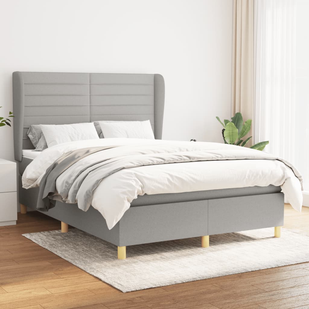 Box spring bed with mattress light grey 140x200 cm fabric