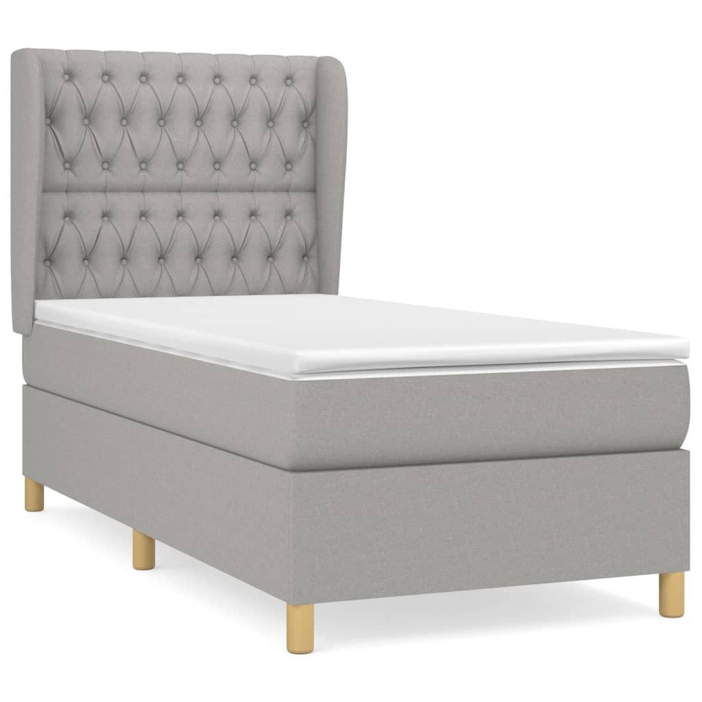 Boxspringbett mit Matratze Hellgrau 90x200 cm Stoff