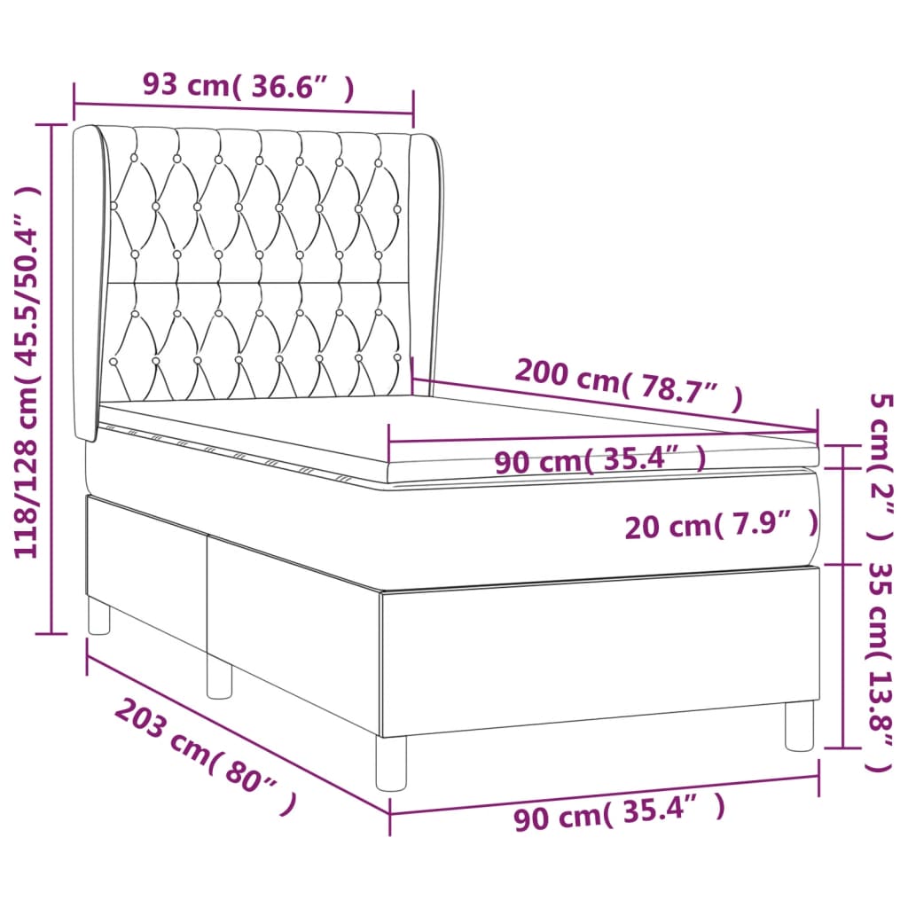 Boxspringbett mit Matratze Hellgrau 90x200 cm Stoff