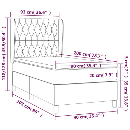 Boxspringbett mit Matratze Hellgrau 90x200 cm Stoff