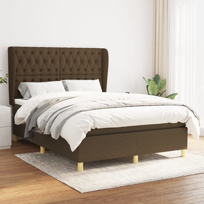 Box spring bed with mattress dark brown 140x200 cm fabric