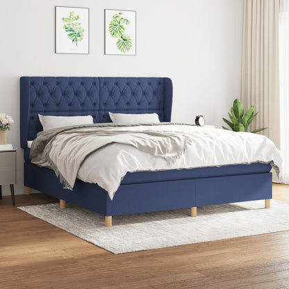 Box spring bed with mattress blue 160x200 cm fabric