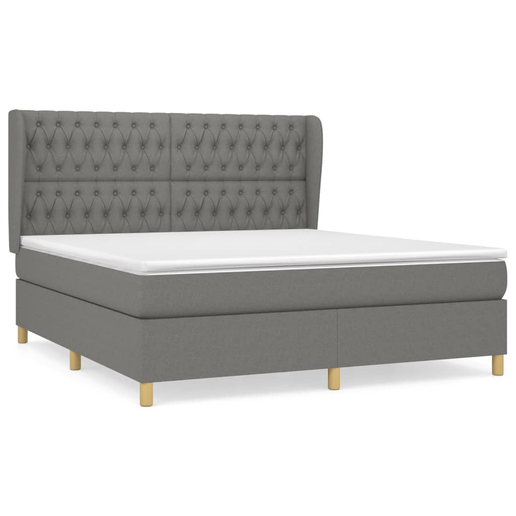 Box spring bed with mattress dark grey 180x200 cm fabric