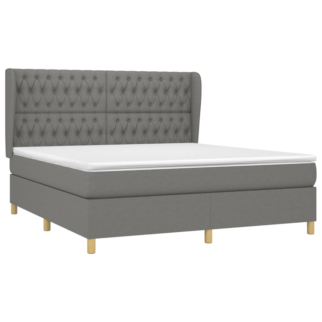 Box spring bed with mattress dark grey 180x200 cm fabric