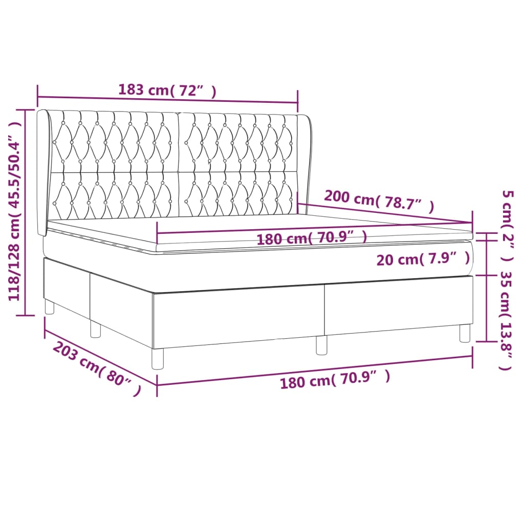 Box spring bed with mattress dark grey 180x200 cm fabric