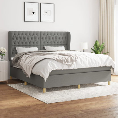 Box spring bed with mattress dark grey 180x200 cm fabric