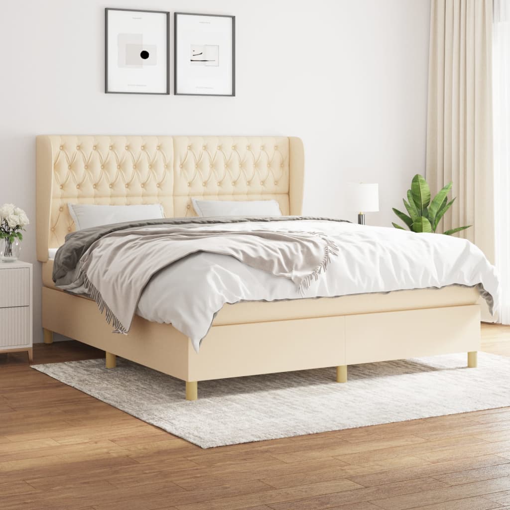 Boxspringbett mit Matratze Creme 180x200 cm Stoff