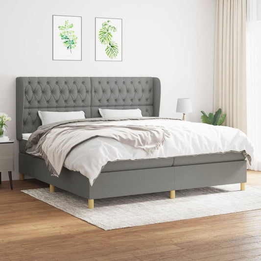 Box spring bed with mattress dark grey 200x200 cm fabric