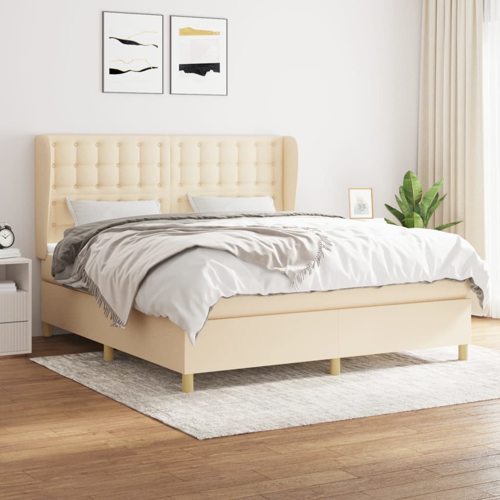 Boxspringbett mit Matratze Creme 160x200 cm Stoff