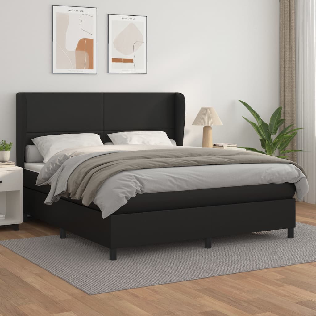 Box spring bed with mattress black 160x200 cm artificial leather