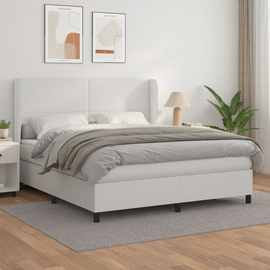 Box spring bed with mattress white 160x200 cm artificial leather