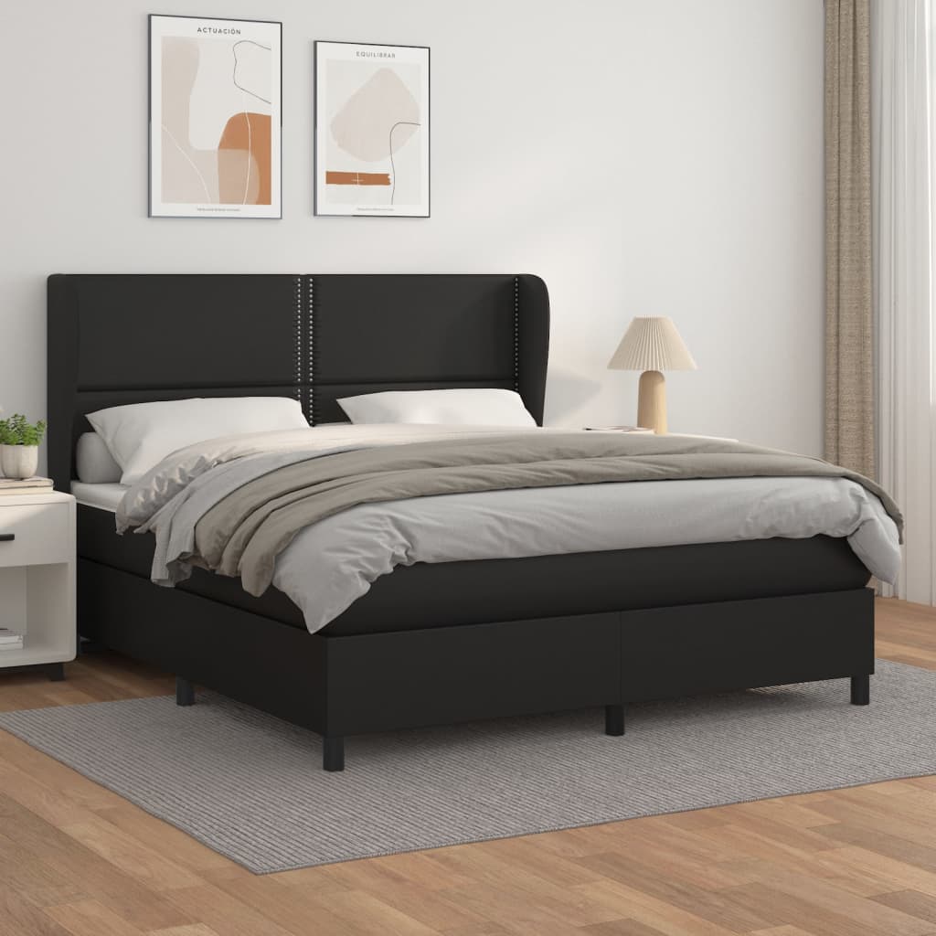 Boxspringbett mit Matratze Schwarz 180x200 cm Kunstleder