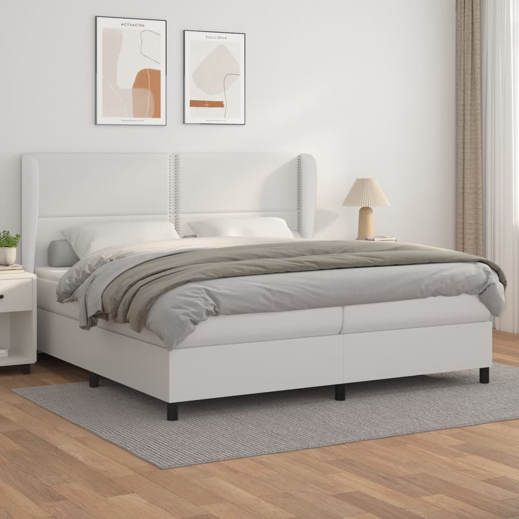 Boxspringbett mit Matratze Weiß 200x200 cm Kunstleder