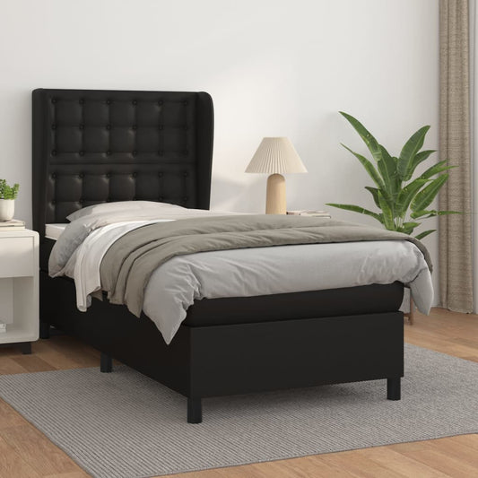 Boxspringbett mit Matratze Schwarz 90x200 cm Kunstleder