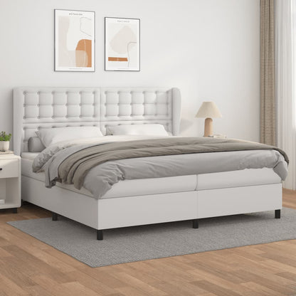 Box spring bed with mattress white 200x200 cm artificial leather