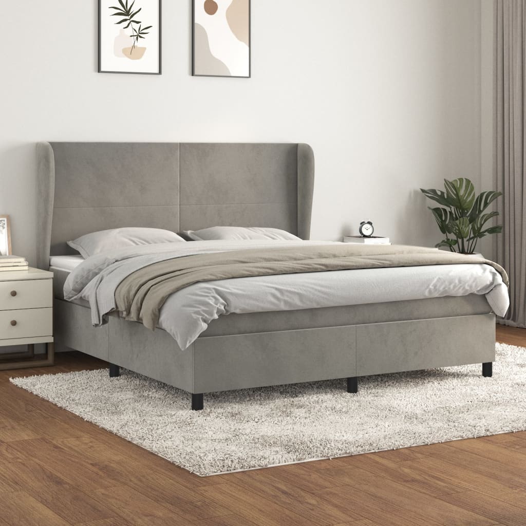 Box spring krevet s madracem svijetlo sivi 160x200 cm baršun