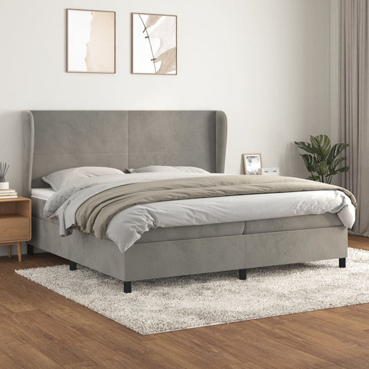 Box spring bed with mattress light grey 200x200 cm velvet