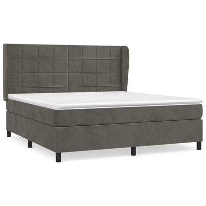 Box spring bed with mattress dark grey 160x200 cm velvet