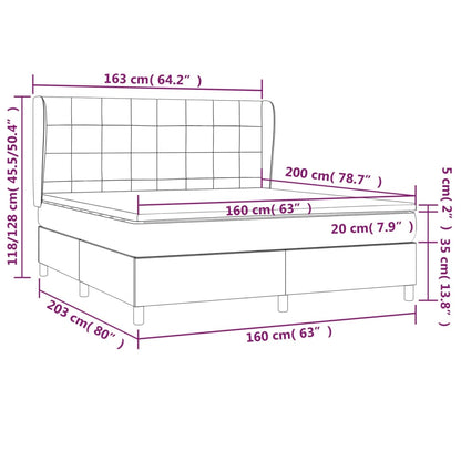 Box spring bed with mattress dark grey 160x200 cm velvet