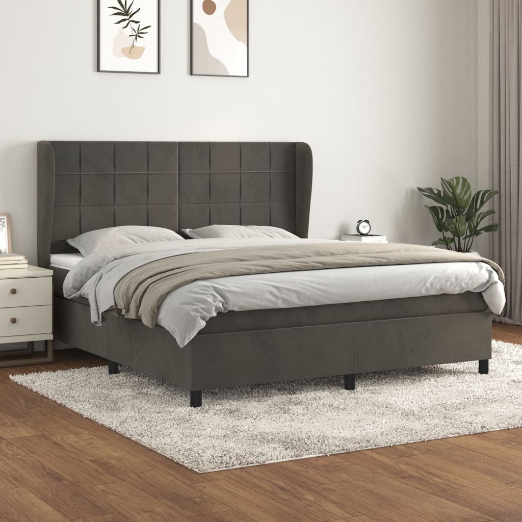 Box spring bed with mattress dark grey 160x200 cm velvet