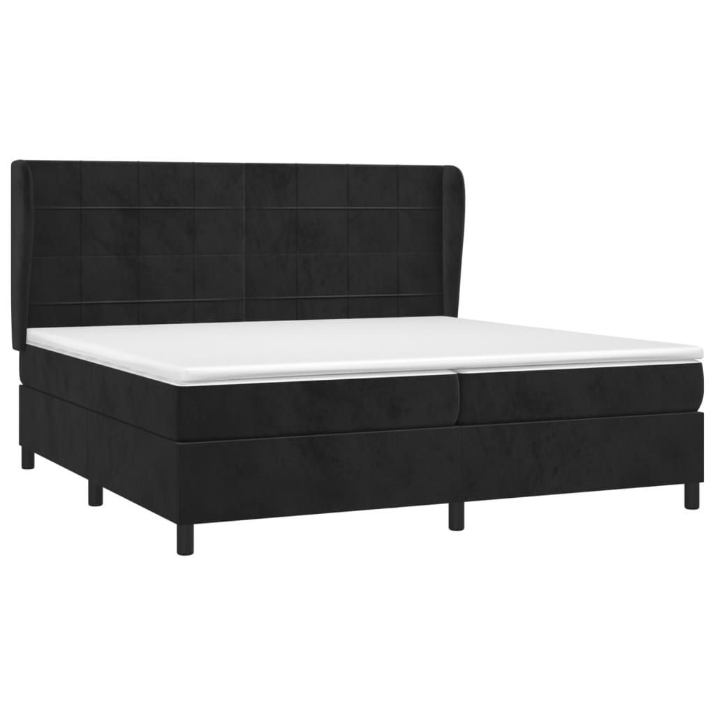 Box spring bed with mattress black 200x200 cm velvet