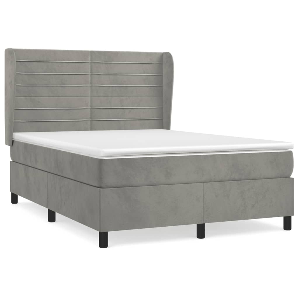 Boxspringbett mit Matratze Hellgrau 140x200 cm Samt