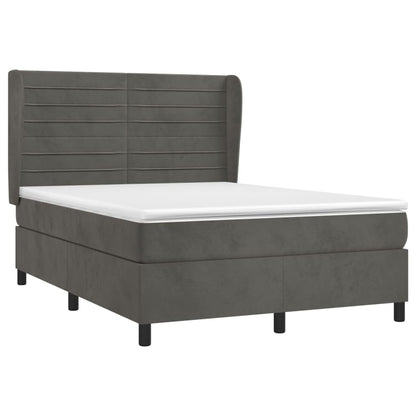 Box spring bed with mattress dark grey 140x200 cm velvet