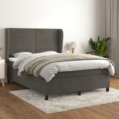 Box spring bed with mattress dark grey 140x200 cm velvet