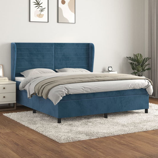 Boxspringbett mit Matratze Dunkelblau 180x200 cm Samt