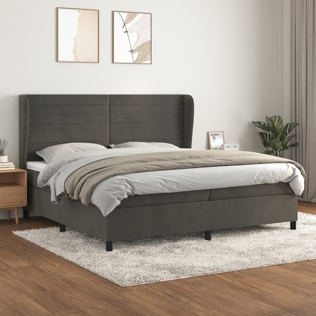 Box spring krevet s madracem tamno sivi 200x200 cm baršun