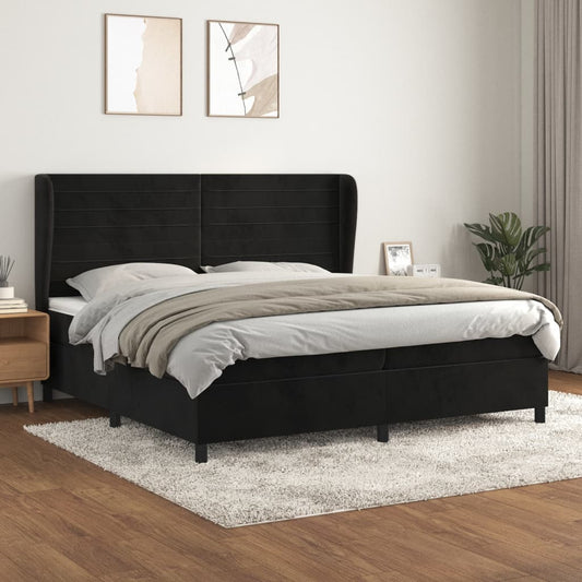 Box spring bed with mattress black 200x200 cm velvet