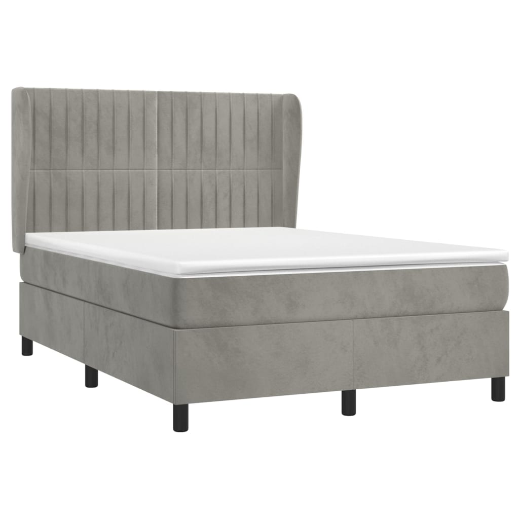 Boxspringbett mit Matratze Hellgrau 140x200 cm Samt