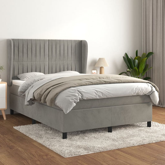 Boxspringbett mit Matratze Hellgrau 140x200 cm Samt