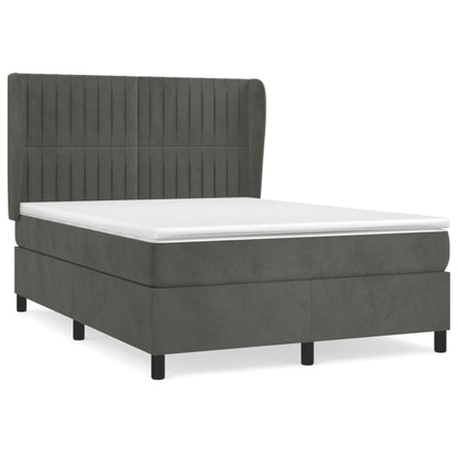 Box spring bed with mattress dark grey 140x200 cm velvet