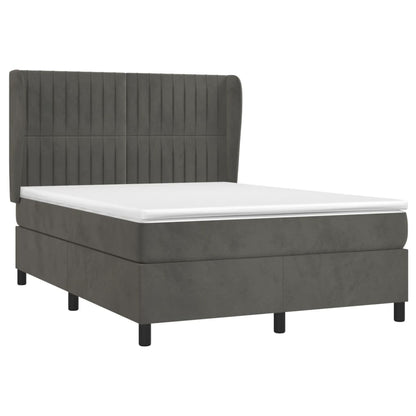 Box spring bed with mattress dark grey 140x200 cm velvet