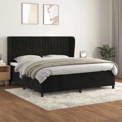 Box spring krevet s madracem od crnog baršuna 200x200 cm