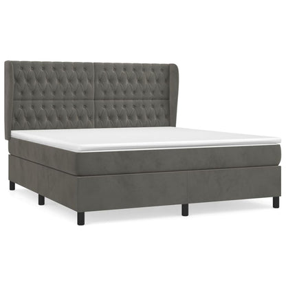 Box spring bed with mattress dark grey 160x200 cm velvet