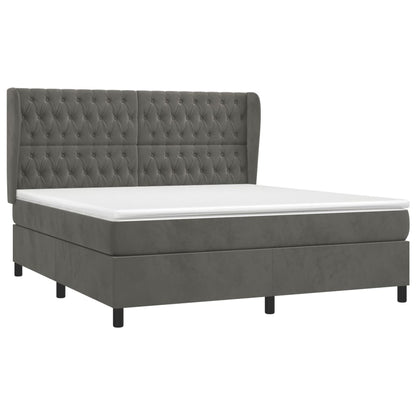 Box spring bed with mattress dark grey 160x200 cm velvet