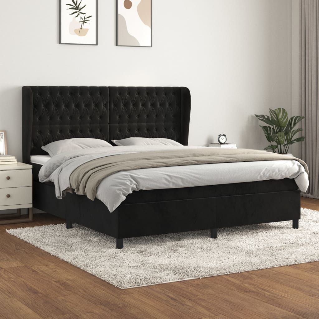 Box spring bed with mattress black 160x200 cm velvet