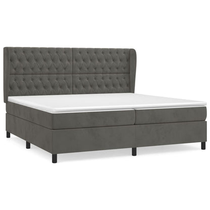 Box spring bed with mattress dark grey 200x200 cm velvet